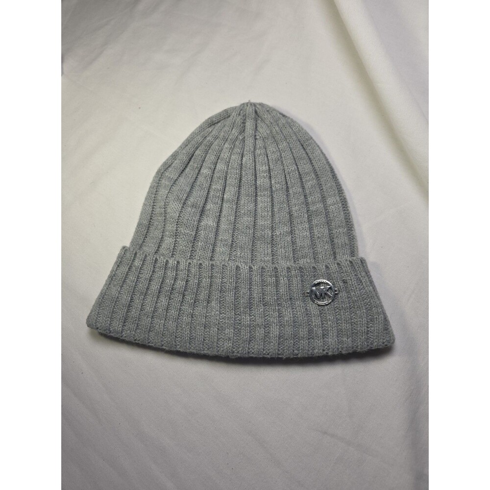 Michael Michael Kors Knit Beanie Hat Ribbed Cuffed Winter Warm Gray One Size